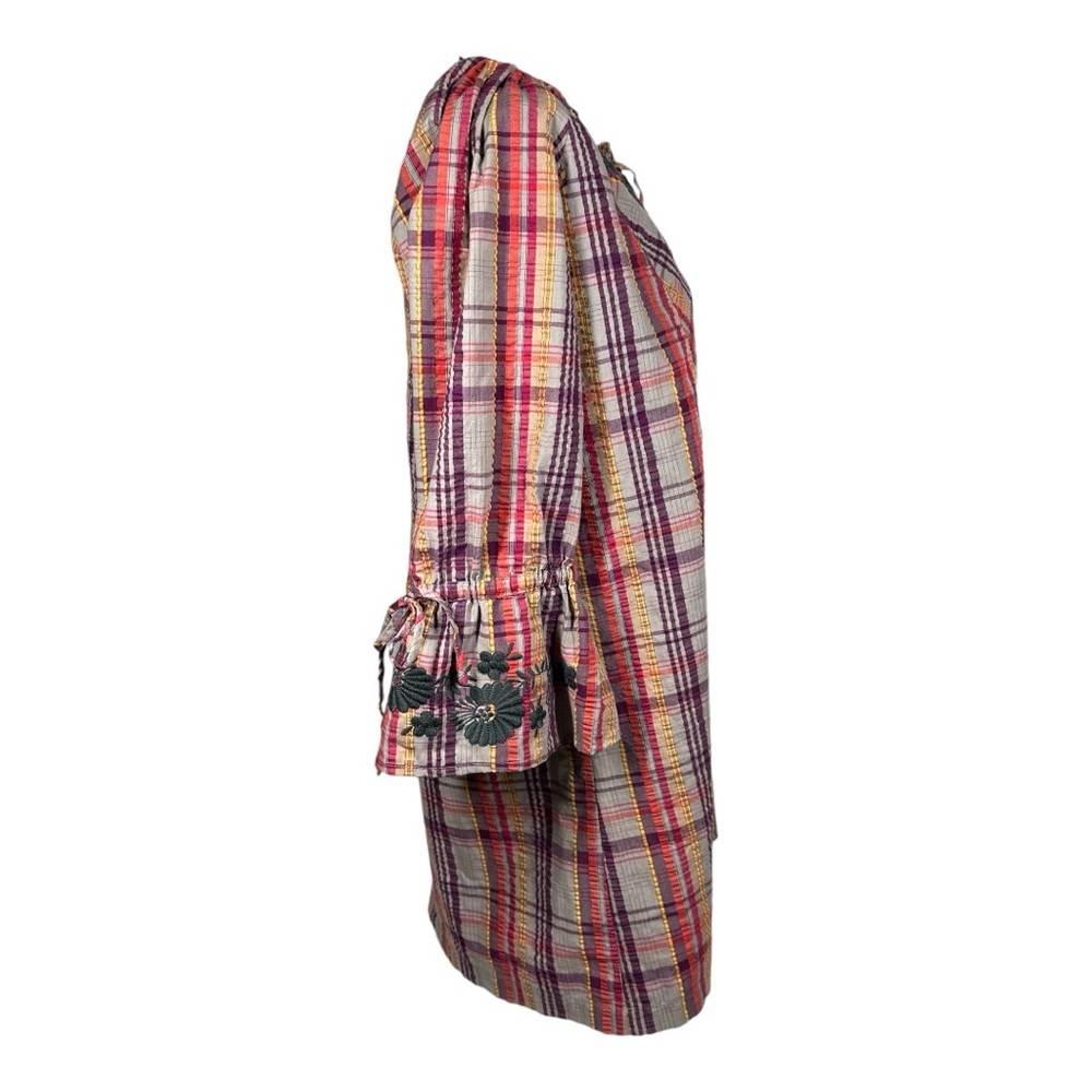 Ivy Jane Plaid Tunic / Dress Size Large 324112 Embroidered 3/4 Bell Sleeves - Picture 3 of 10
